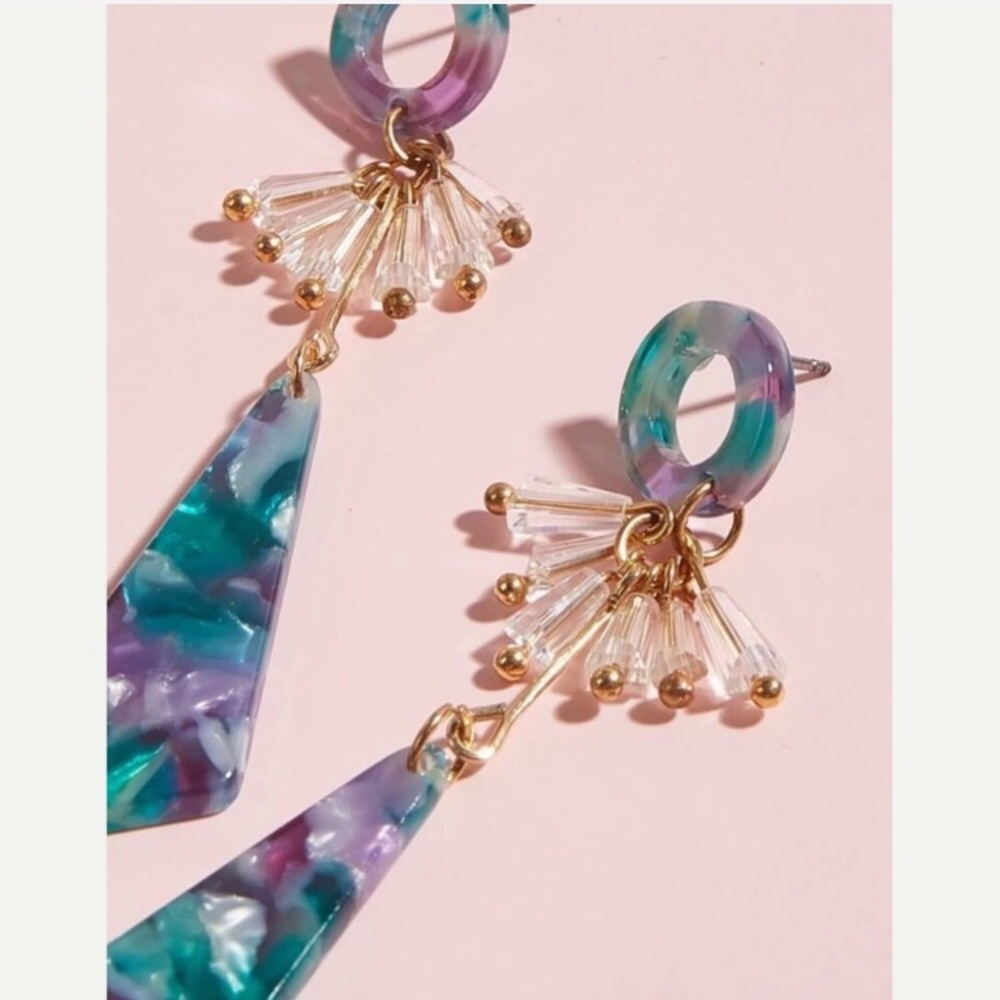 Geo Resin Tassel Bead Gold Dangle Pearl Multicolor